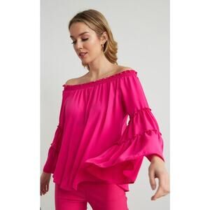Joseph Ribkoff Cold Shoulder Top Style 212240US Size 10 Fuchsia Pink Long Sleeve